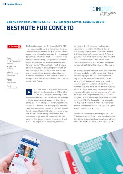 CONCETO Success Story | Brunnen EDI-Managed Service Seeburger BIS