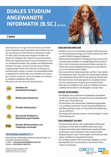 Vorschaubild der Stellenbeschreibung als Duale Student:in für Angewandte Informatik CONCETO